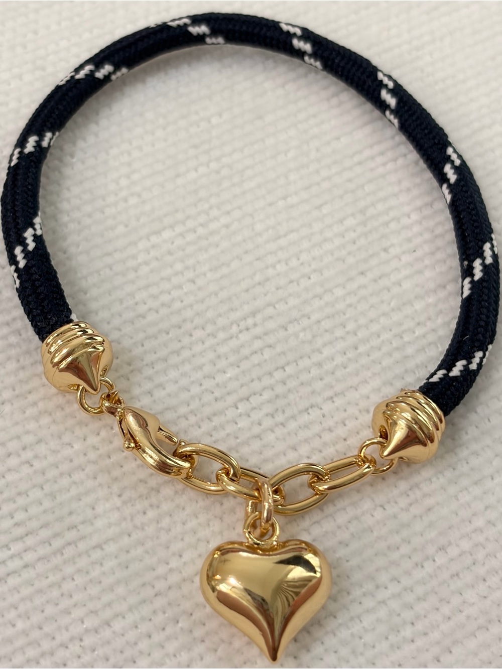 NEW designer inspired handmade Cord Bracelet Gold Heart Plated charm 8” adjusts